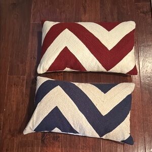 Pottery Barn Geometric Red and Blue Accent Pillows